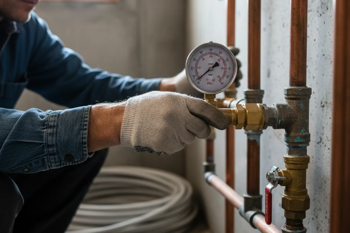 Pressure testing a repaired line during Water Line Repair in Fort Monroe
